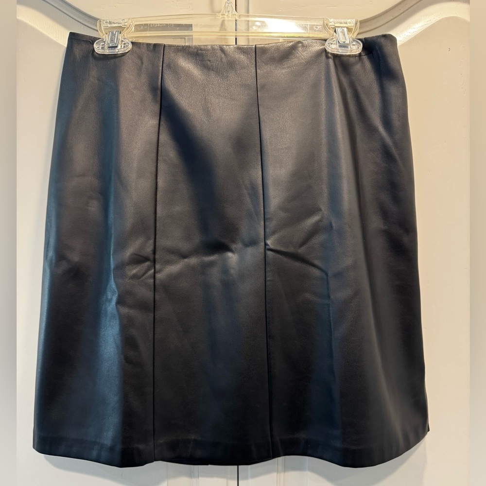 LOFT Black Faux Leather A-Line Skirt